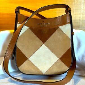 👜EUC Kate Spade Leila Suede Patchwork Gingerbread Crossbody Purse
